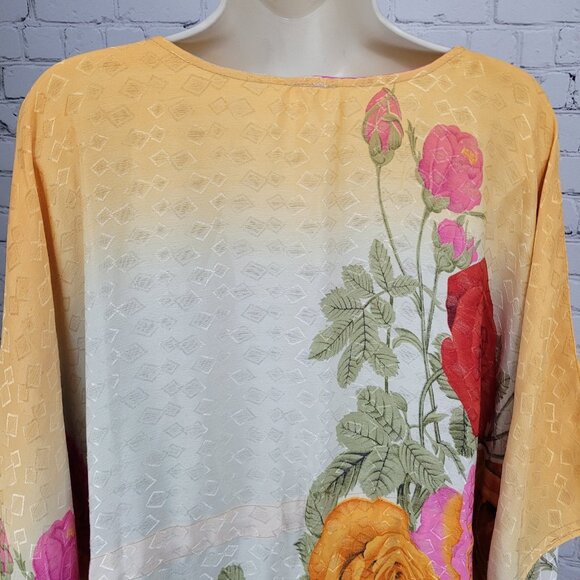 Multicolor 100% Recycled Silk Roses Lightweight Dress Tunic Top India O/S - Picture 7 of 13